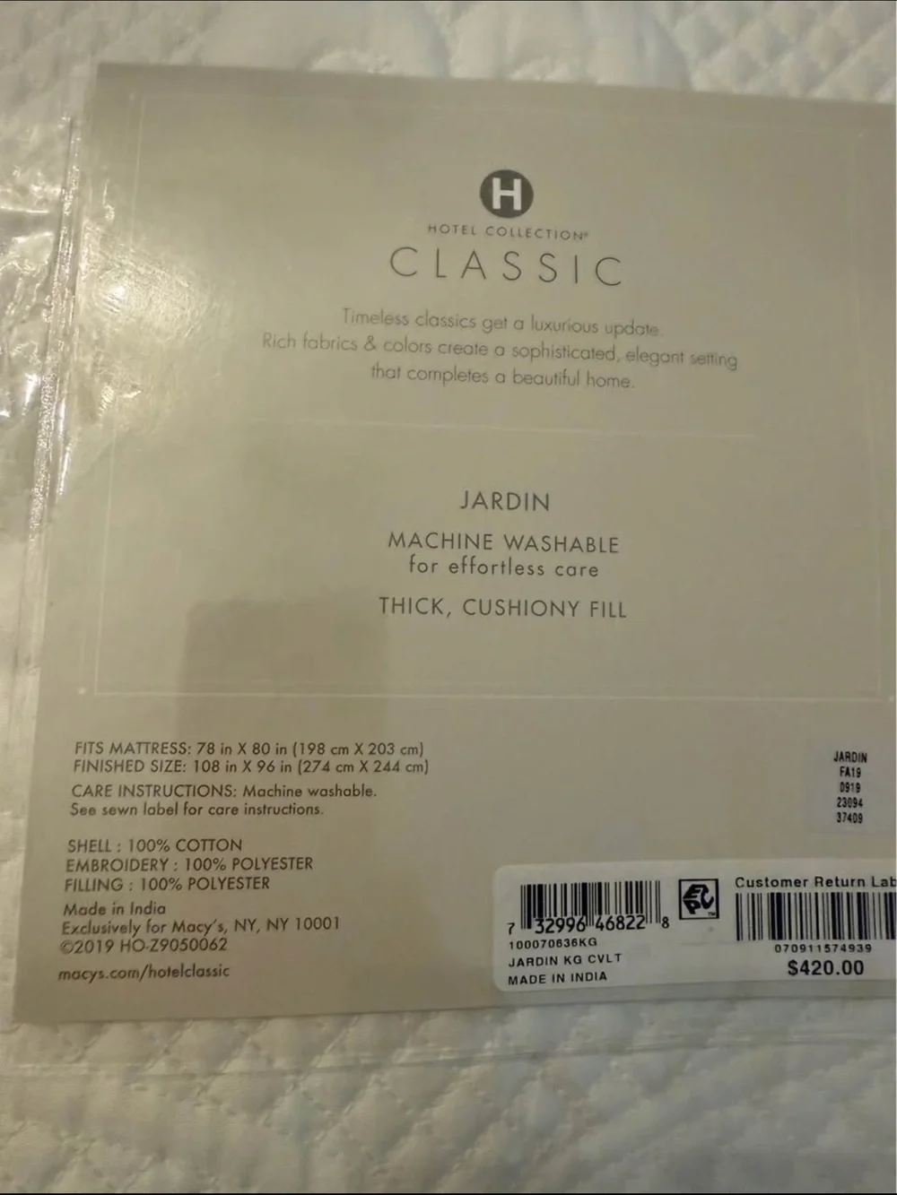 Hotel Collection Jardin coverlet white
